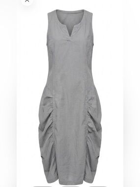 XCVI Grey Ruched Midi Dress Medium